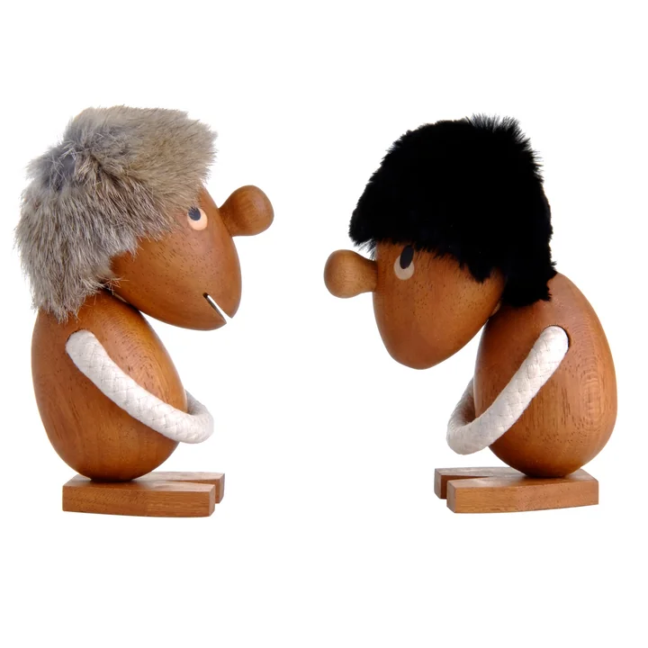 De Optimist en Pessimist houten figuren door ArchitectMade met verschillende houdingen