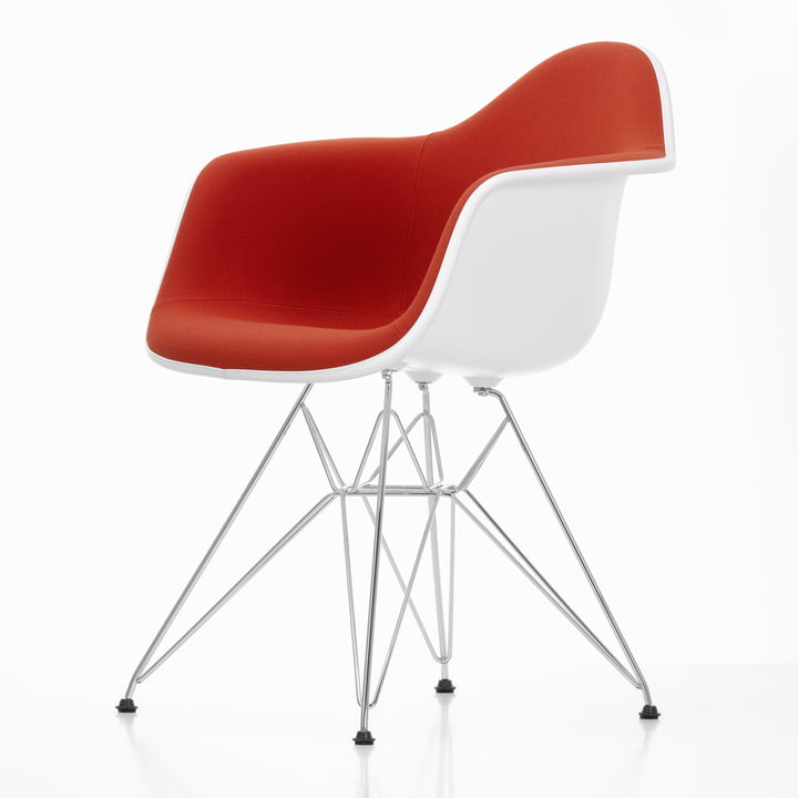 Eames Plastic Armchair DAR - Volledige bekleding, Hopsak rood/oranje