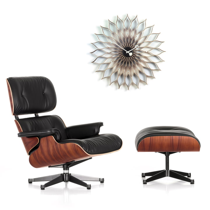 Kerstaanbieding: Vitra Lounge Chair &Ottoman + zonnebloemklok