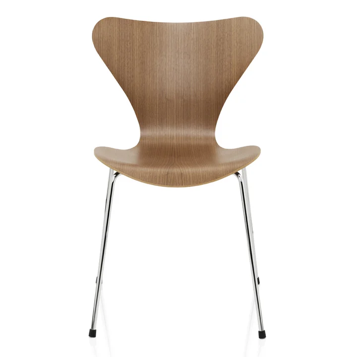 Serie 7 Stoel (46,5 cm) van Fritz Hansen in natuurlijk notenhout / verchroomd
