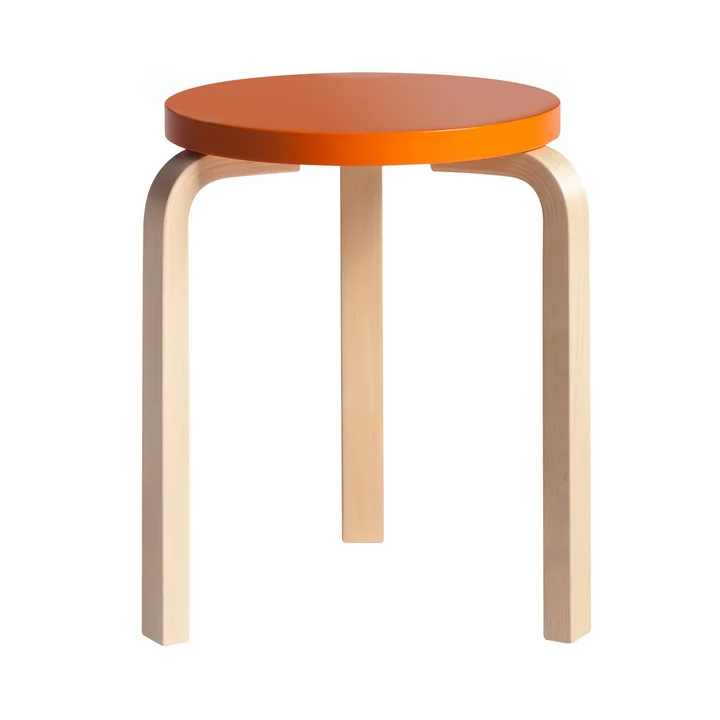 Artek - Kruk 60 , oranje gelakt/ berken naturel