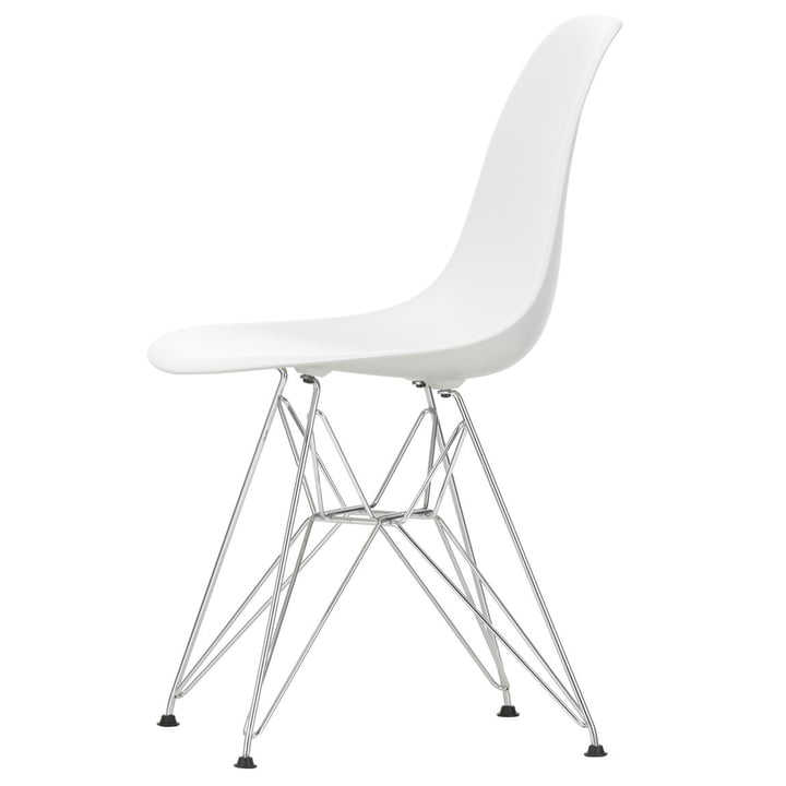 Eames Kunststof zijstoel DSR van Vitra in verchroomd / wit