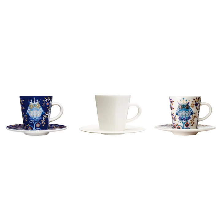 Taika Espressokopjes met schotel van Iittala in wit en blauw