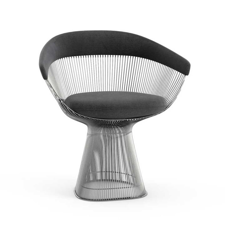 Knoll - Platner Fauteuil klein, gepolijst nikkel / grafiet (Fluweel)