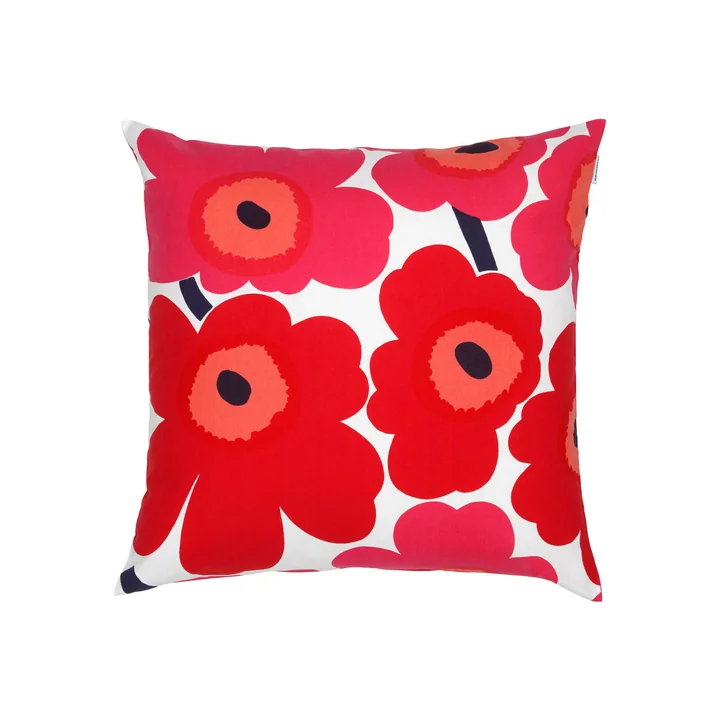 Pieni Unikko Kussenhoes 50 x 50 cm van Marimekko in wit/rood