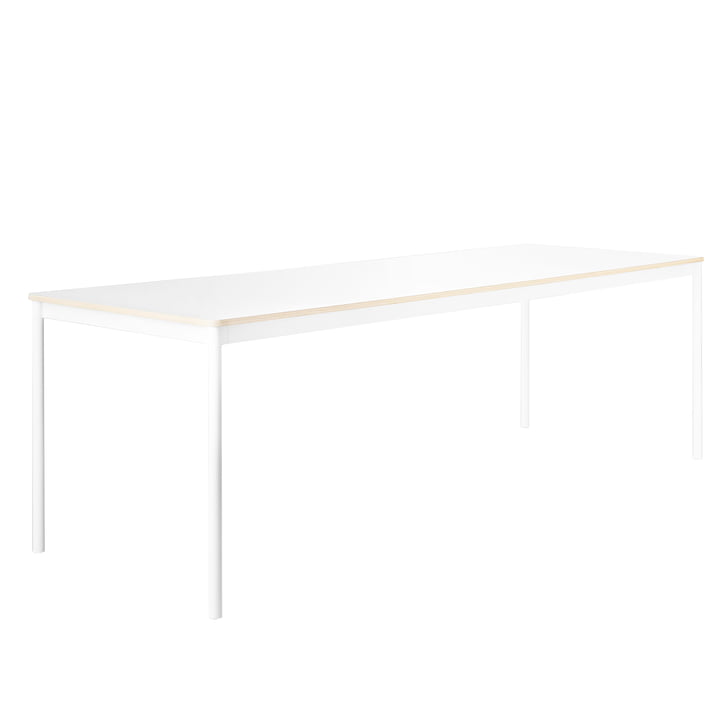 De basistafel, frame: wit, tafelblad: wit met multiplex randen van Muuto