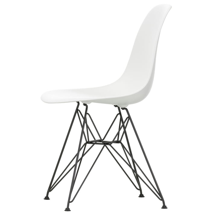 Eames Kunststof zijstoel DSR van Vitra in basic donker / wit
