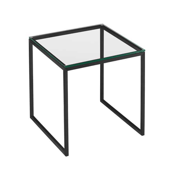 Hans Hansen - Minder H 22/2 salontafel met sledeframe, zwart / glazen blad Transparant 