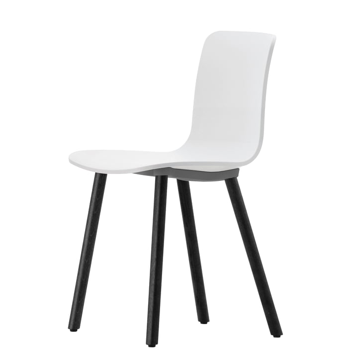 Vitra - Halfhouten stoel, wit / donker eiken / vilten kussentjes