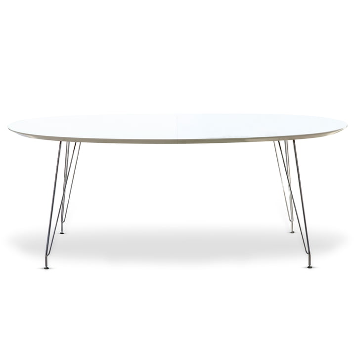 DK10 Eettafel ovaal van Andersen Furniture (tafelblad laminaat, wit, frame roestvrij staal verchroomd)