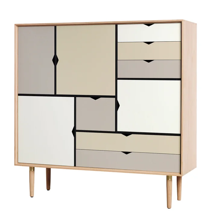 S3 Ladekast van Andersen Furniture in gezeept eiken (fronten zilver, beige, metaal grijs)