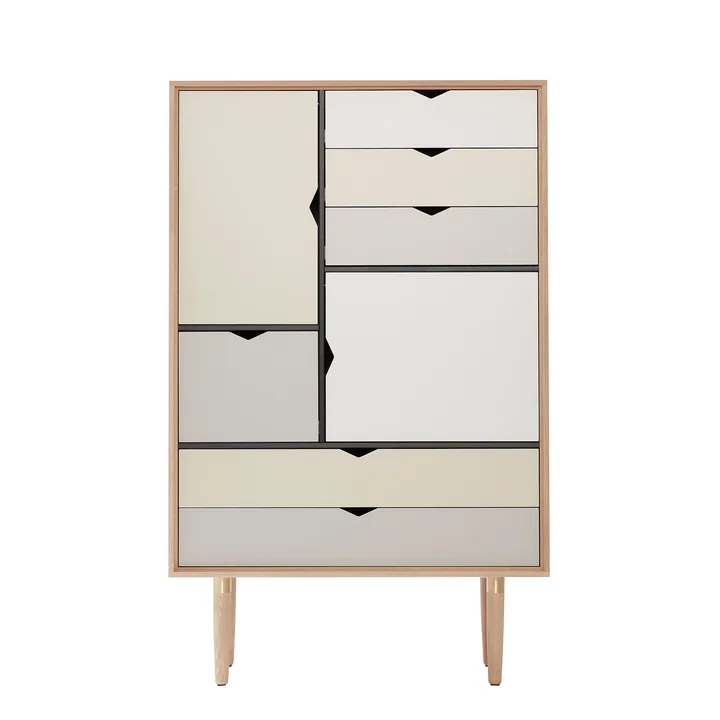 S5 Ladekast van Andersen Furniture in gezeept eikenhout (fronten zilver, beige, metaalgrijs)