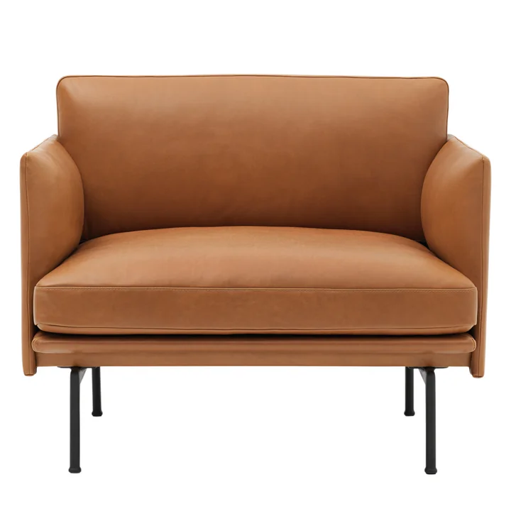 Muuto - Outline Fauteuil, Cognac zijde leer / verkeerszwart (RAL 9017)