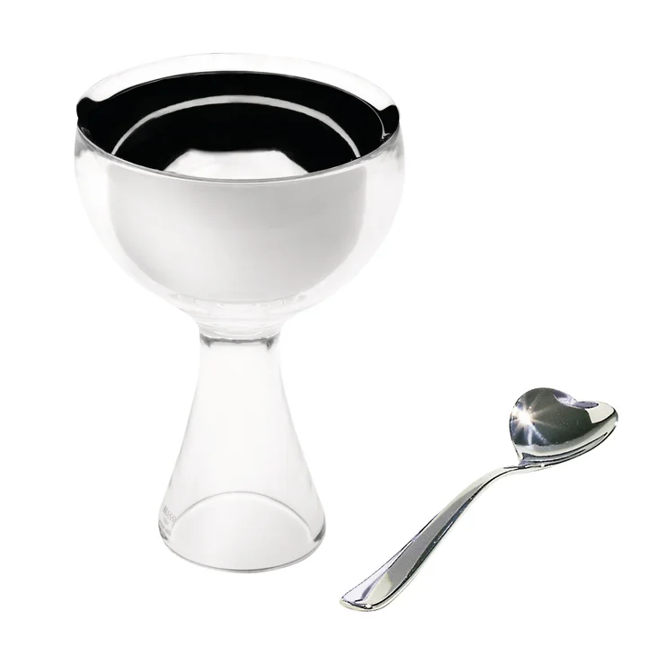 Grote Love Ice Cream Bowls met lepels van Alessi in Ice Grey