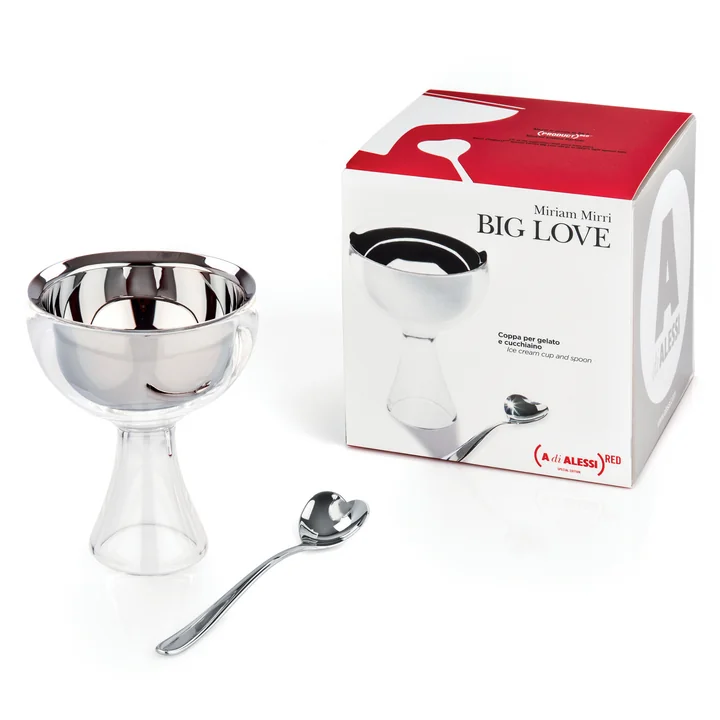 Grote Love Ice Cream Bowls met lepels van Alessi in Ice Grey