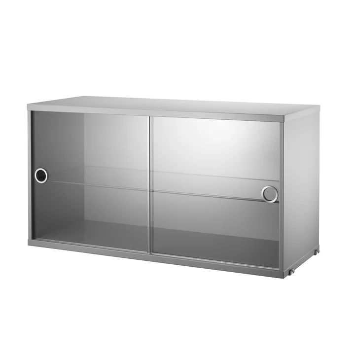 String Vitrinekast met schuifdeuren in glas 78 x 30 cm uit in grijs