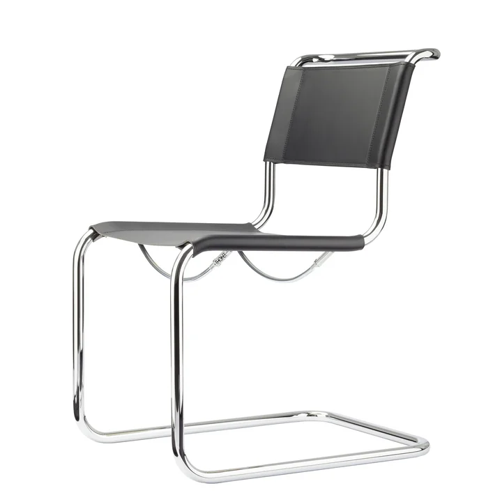 S 33 Stoel van Thonet in chroom / kernleer zwart