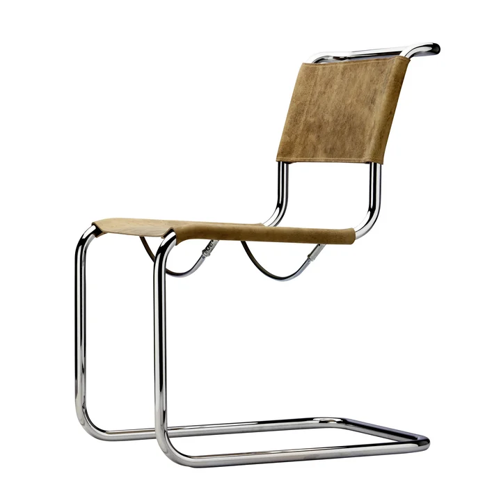 S 33 Stoel van Thonet in chroom / buffelleer bruin