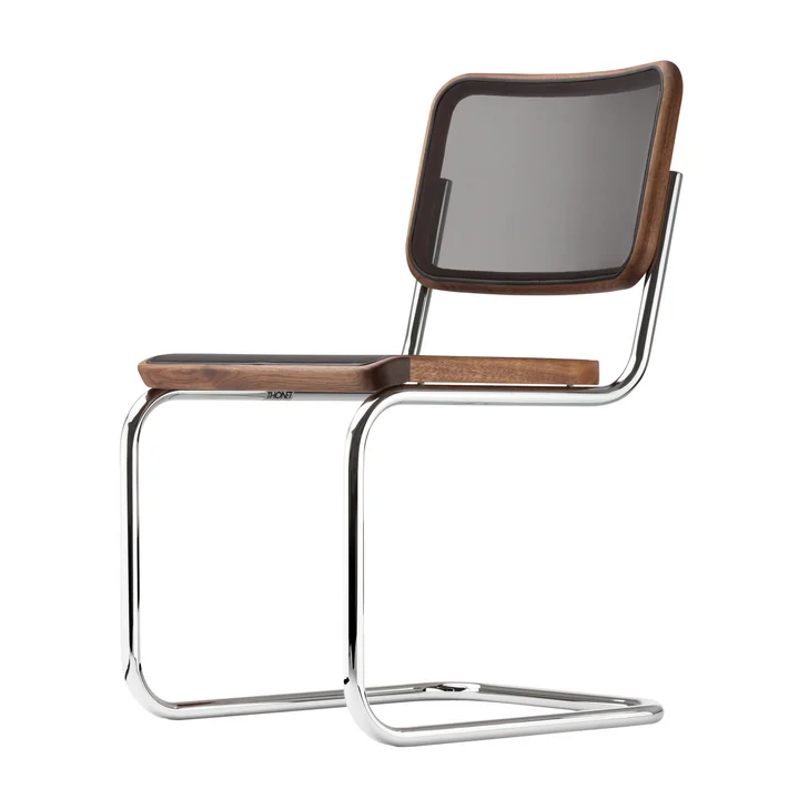 S 32 N stoel van Thonet in chroom / geolied notenhout / zwarte netbespanning (Pure Materials)