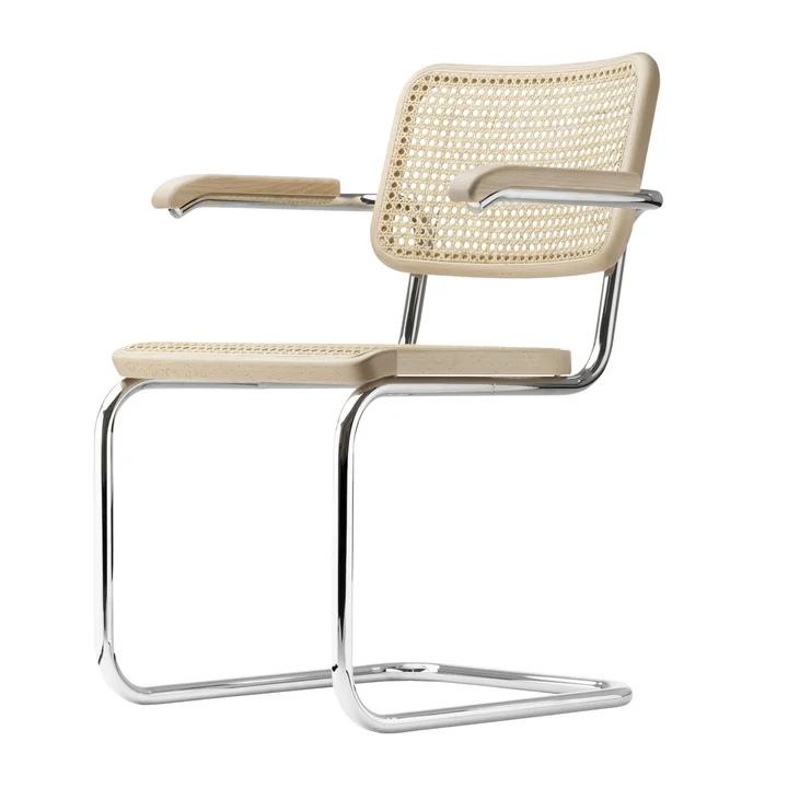 S 64 V fauteuil van Thonet in chroom / beuk naturel (TP 17) / vlechtwerk met kunststof steunstof