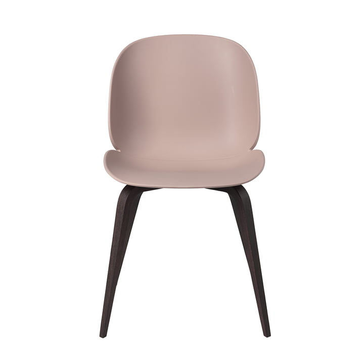 Beetle Dining Chair met houten onderstel in gebeitst zwart / zoet roze