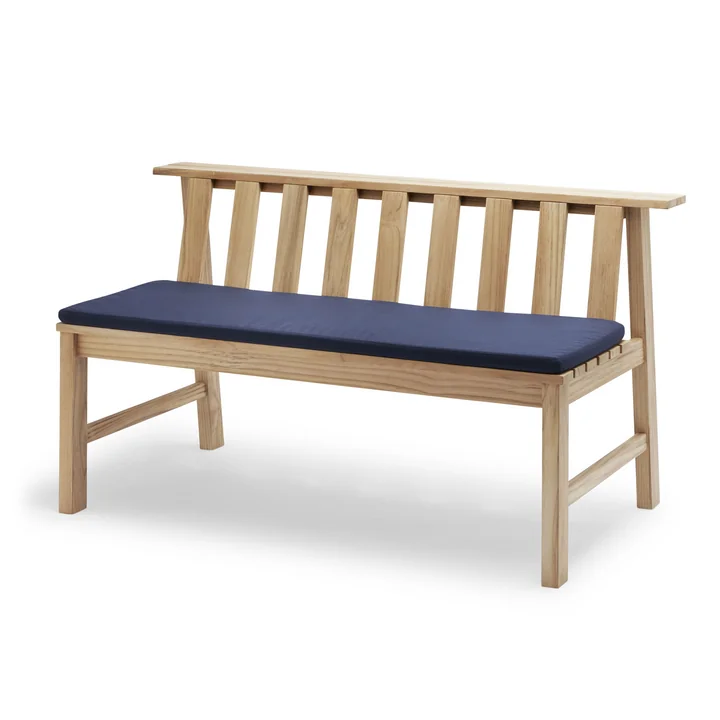 De Skagerak - Plank Bench 144 cm, Teak met kussens in marineblauw