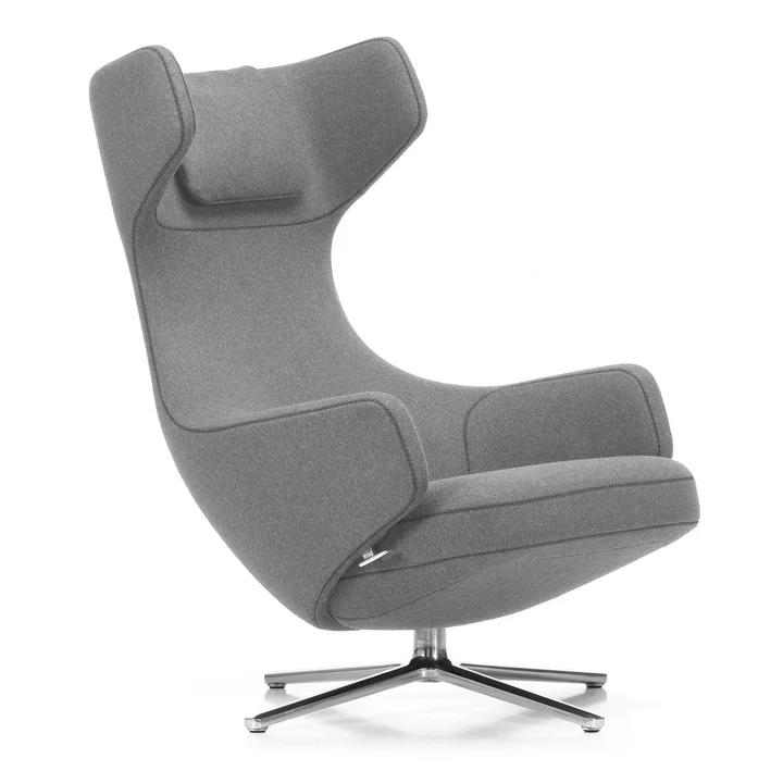 Grand Repos Vitra Fauteuil uit lichtgrijs (01 kiezel) / gepolijst aluminium (viltglijders)