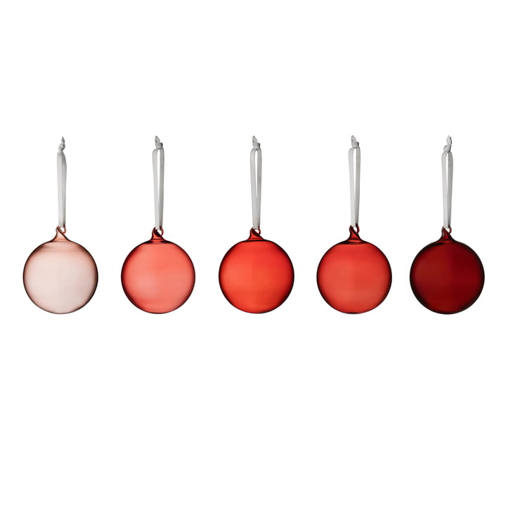 De Iittala - Glazen bollen, verschillende tinten rood (set van 5)