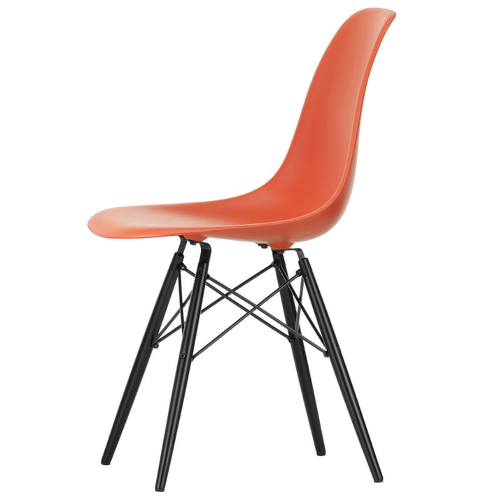 Vitra - Eames Plastic Side Chair DSW (H 43 cm), donker esdoorn / rood (papaverrood)