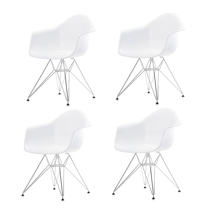 Speciale aanbieding: 4 x Eames Plastic Armchair DAR van Vitra in chroom / wit