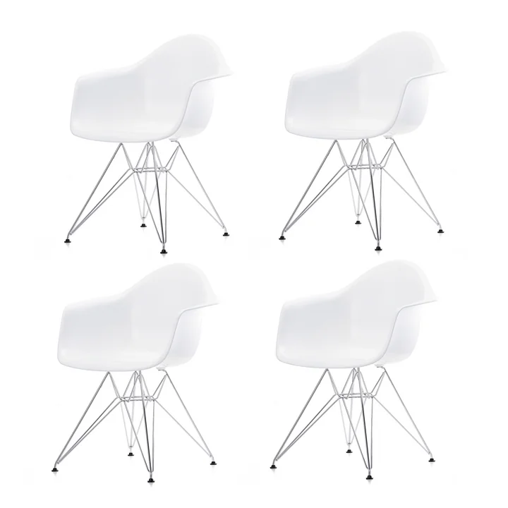 Eames Plastic Armchair DAR Vitra Speciale aanbieding: 4 x uit in chroom / wit