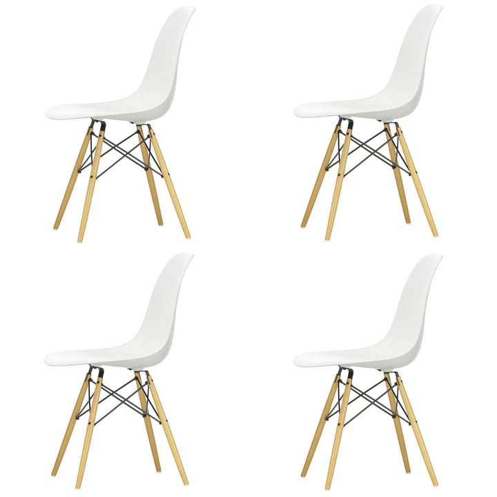 Speciale aanbieding: 4 x Eames Plastic Side Chair DSW van Vitra in ahorn geel/wit.