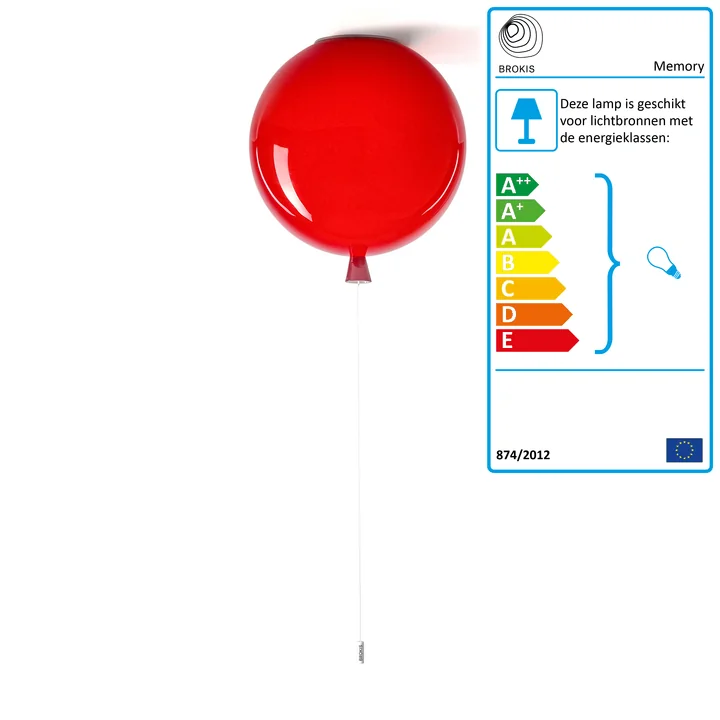 Geheugen plafondlamp van Brokis - Ø 40 x H 41,5 cm, rood / kabel wit