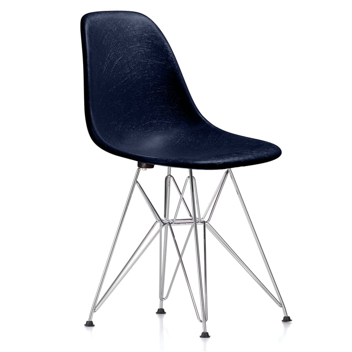 Eames Fiberglass Side Chair DSR van Vitra - verchroomd / Eames marine blauw