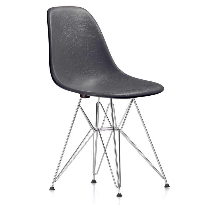 Eames Fiberglass Side Chair DSR van Vitra - verchroomd / Eames olifantenhuid grijs