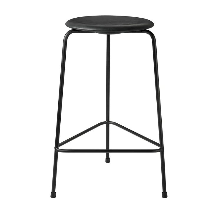 Dot Barkruk van Fritz Hansen - H 65 cm, leer zwart / onderstel zwart