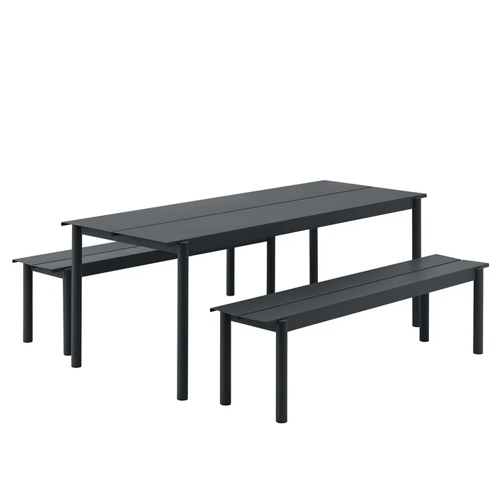 Linear Steel Bank en tafel in zwart van Muuto
