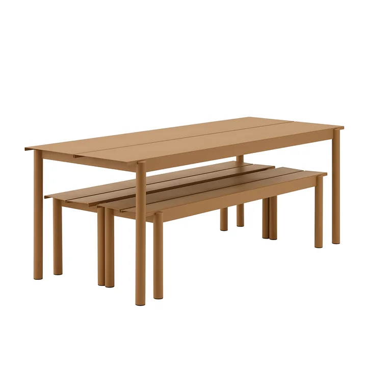 Linear Steel Bankje en tafeltje in verbrand oranje van Muuto