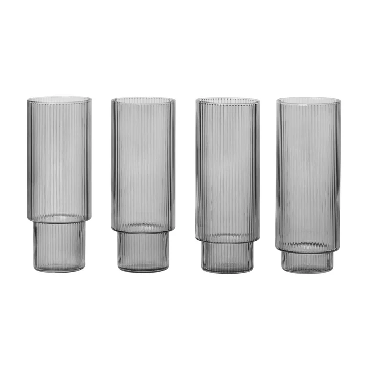 Ripple Longdrinkglazen, rookgrijs (set van 4) van Ferm Living