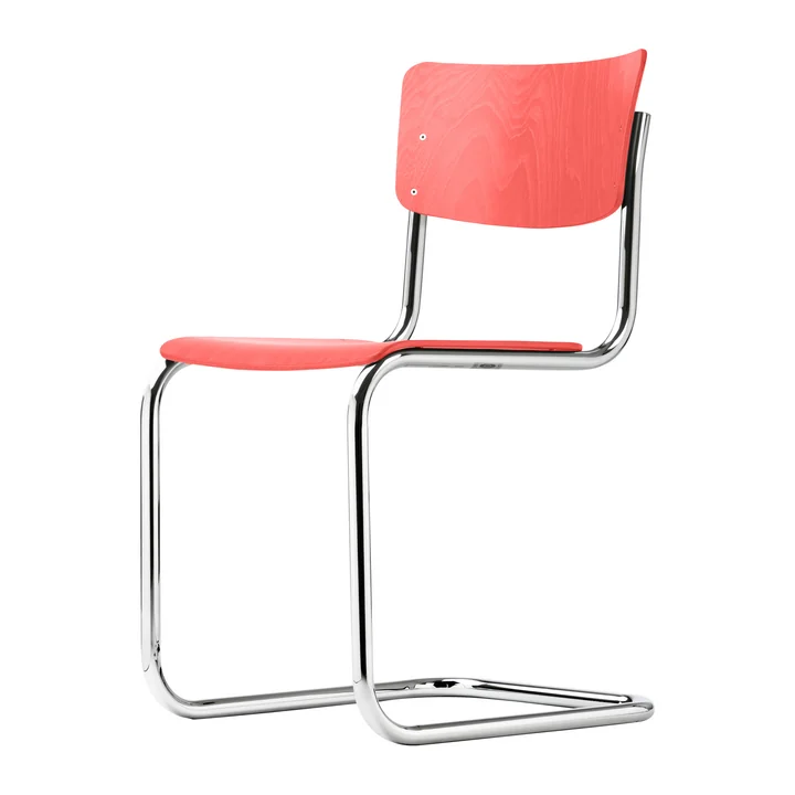 S 43 Stoel van Thonet in chroom / beuk gebeitst koraalrood (TP 233)