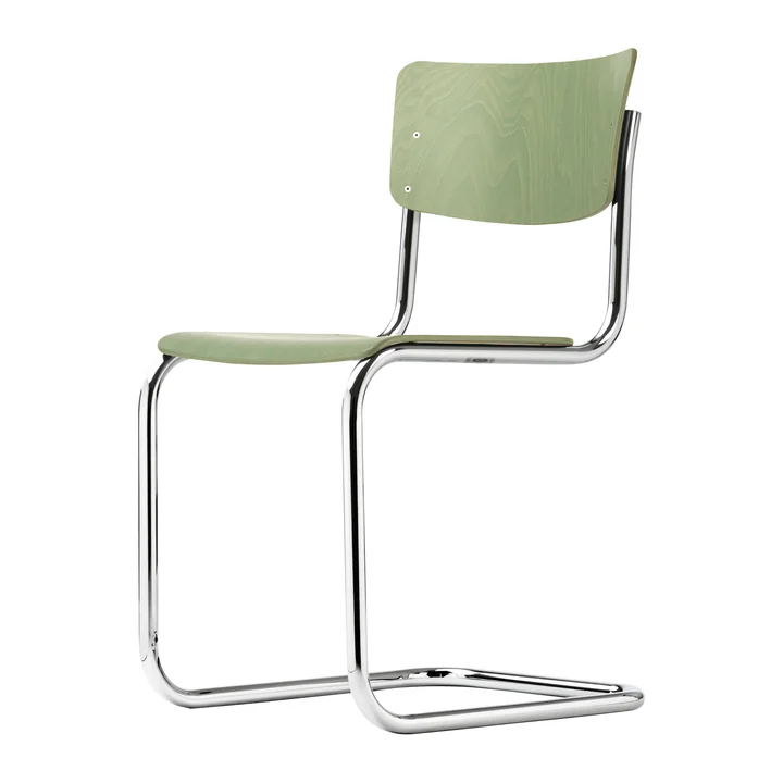 S 43 Stoel van Thonet in chroom / beuk gebeitst rietgroen (TP 262)