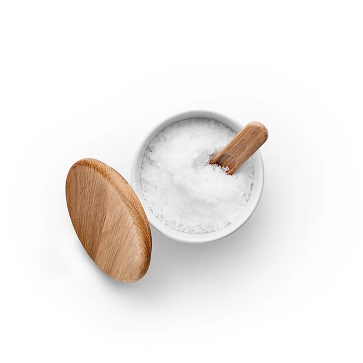 Legio Nova zoutkistje met deksel & Lepel Eva Trio in eiken / wit