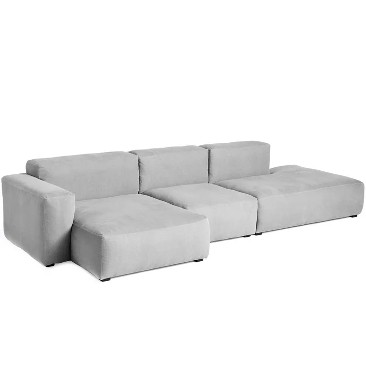 Mags Soft Sofa 3-zits combinatie 4 armleuning laag links van HAY in lichtgrijs (Linara 443) / Stiksels: ton sur ton