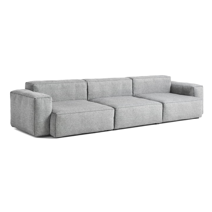 Mags Soft Sofa 3-zits combinatie 1 armleuning laag van Hay in lichtgrijs (Hallingdal 130) / stiksel: donkergrijs
