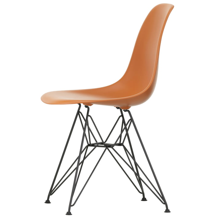 Eames Kunststof zijstoel DSR van Vitra in basic dark / roest-oranje