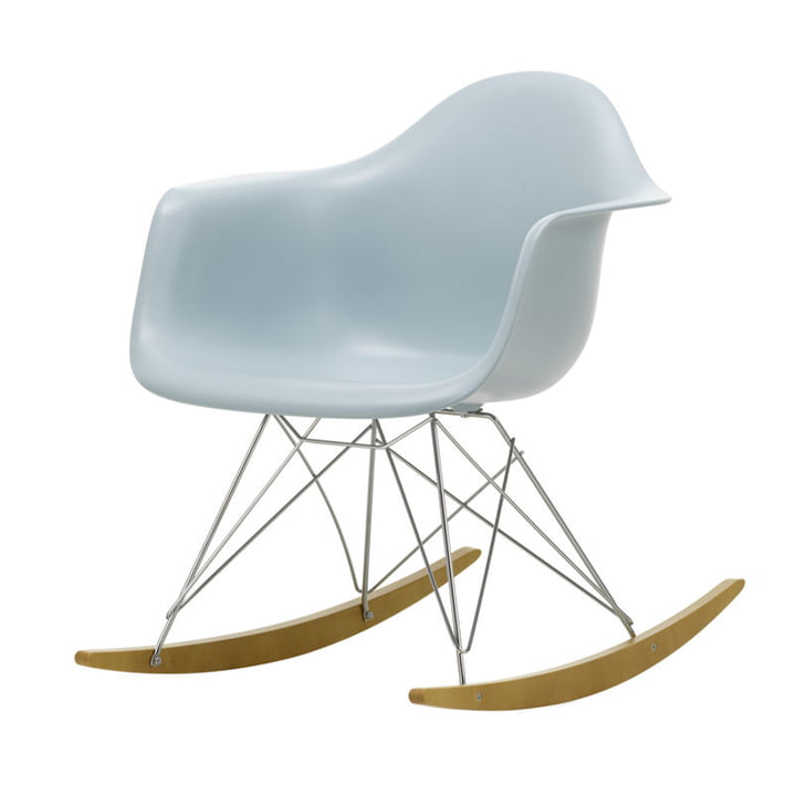 Eames Plastic Armchair RAR in ahorngeel / chroom / ijsgrijs (zithoogte: 37 cm) van Vitra