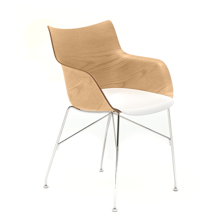 Q/Wood fauteuil van Kartell in chroom / wit / licht