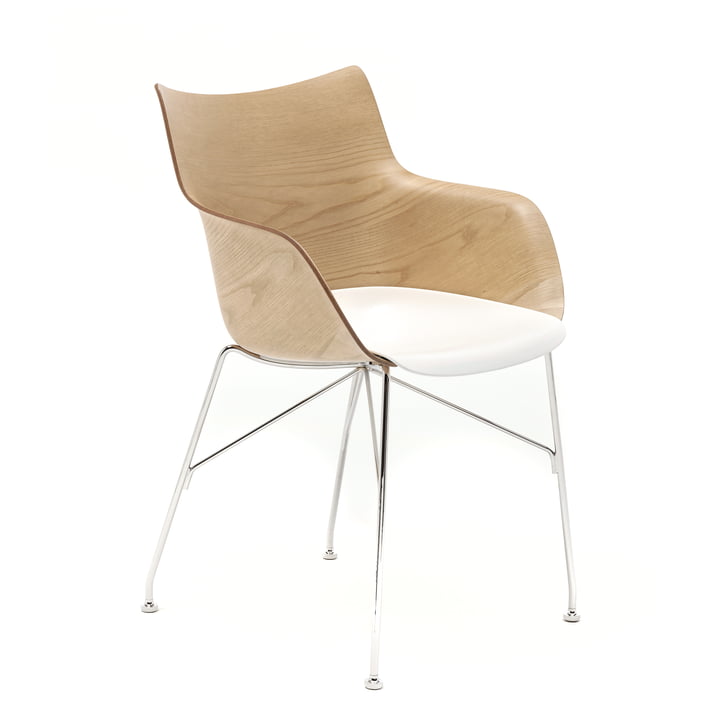 Q/Wood fauteuil van Kartell in chroom / wit / licht essenhout