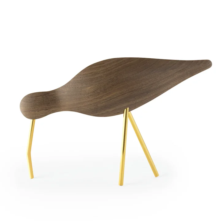 Shorebird groot in walnoot / messing by Normann Copenhagen