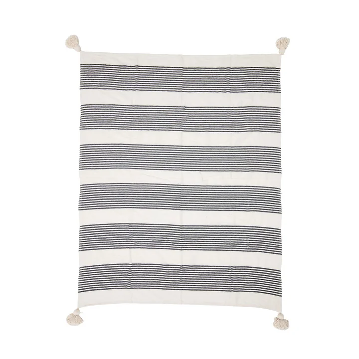 deken met kwastjes 150 x 125 cm van Bloomingville in het zwart